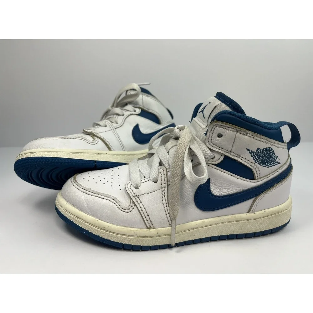 Jordan 1 Mid SE White / Industrial Blue-Sail Kid's Size 12.5C Shoes FN7493-141